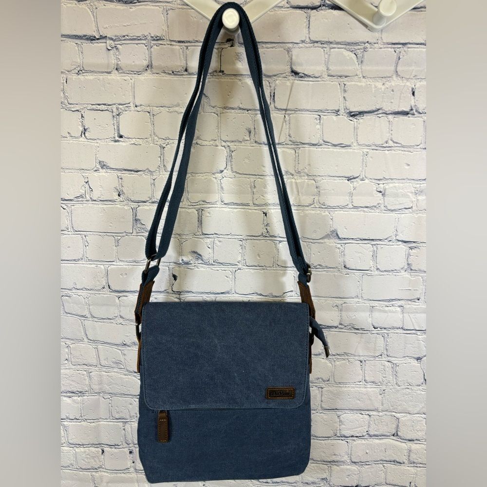 DaVan Designs Canvas Blue Brown Trim Multifunctional Backpack to Crossbody bag